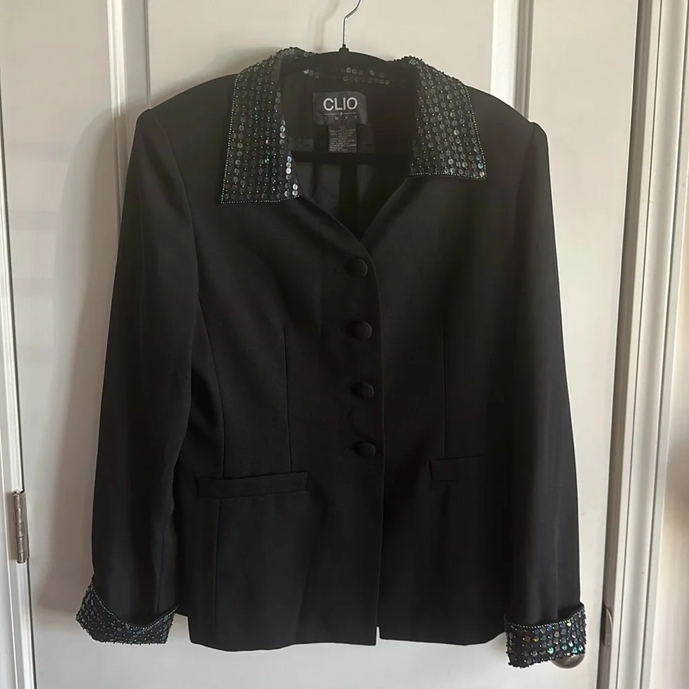 Clio Black Sequin Collar & Cuffs Jacket
